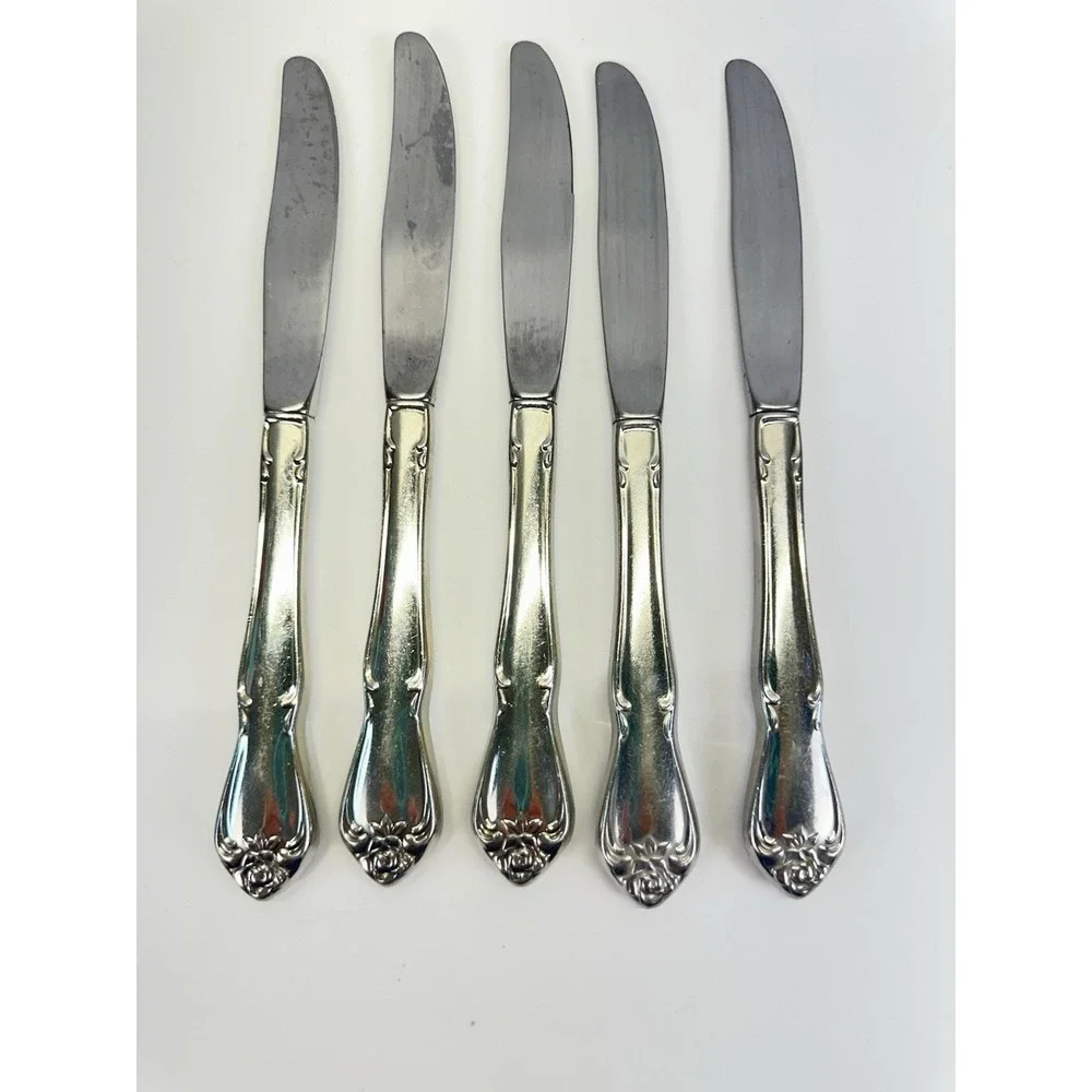 Oneida Arbor Rose True Rose 5 Hollow Handle Dinner Knives Serrated 8.5
